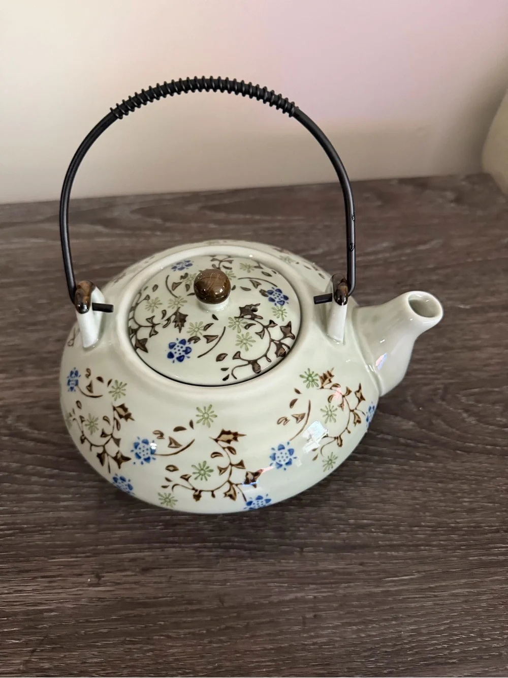 Pier 1 Imports Tomoko Hand-Painted Porcelain Teapot & 4 Cups – 5 Pc Tea Set